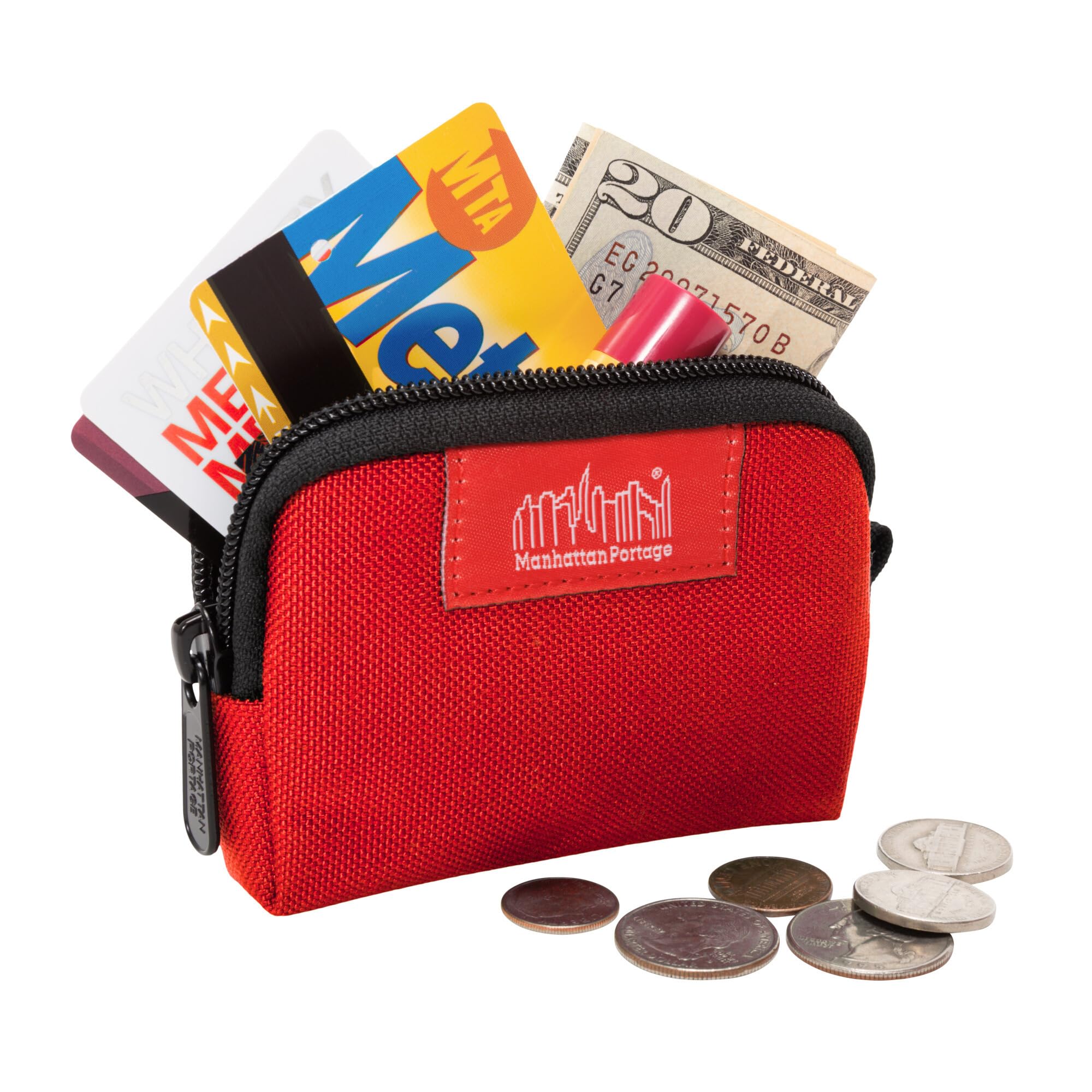 Manhattan Portage Coin Purse With Divider And Zipper Closure Credit Card Holder Cash Organizer Jewelry Pouch Fits Cards Money Change for Women and Men (Red) - Image 6